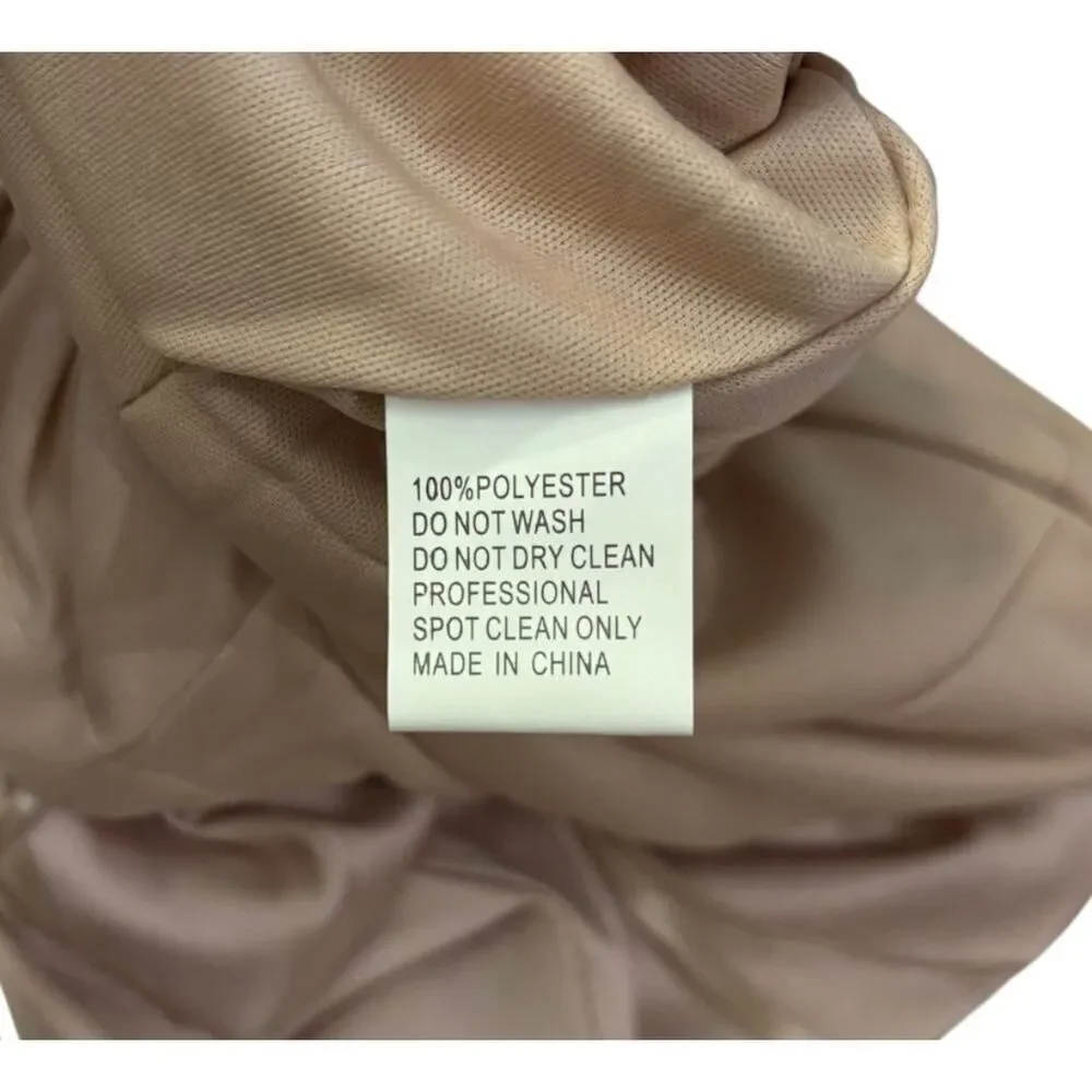 Mac Duggal One Shoulder Satin Mini Dress Nude Blush Draped Sleeve Ruched 2 NWT